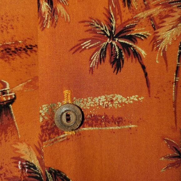 Vintage Two Palms Golden Aloha Hawaiian Palms Rayon Shirt Orange Large - Picture 4 of 9